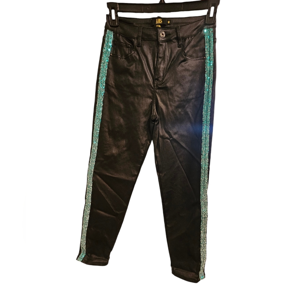 L&B Black Skinny Pants With Blue Sequin Sides Size‎ 8